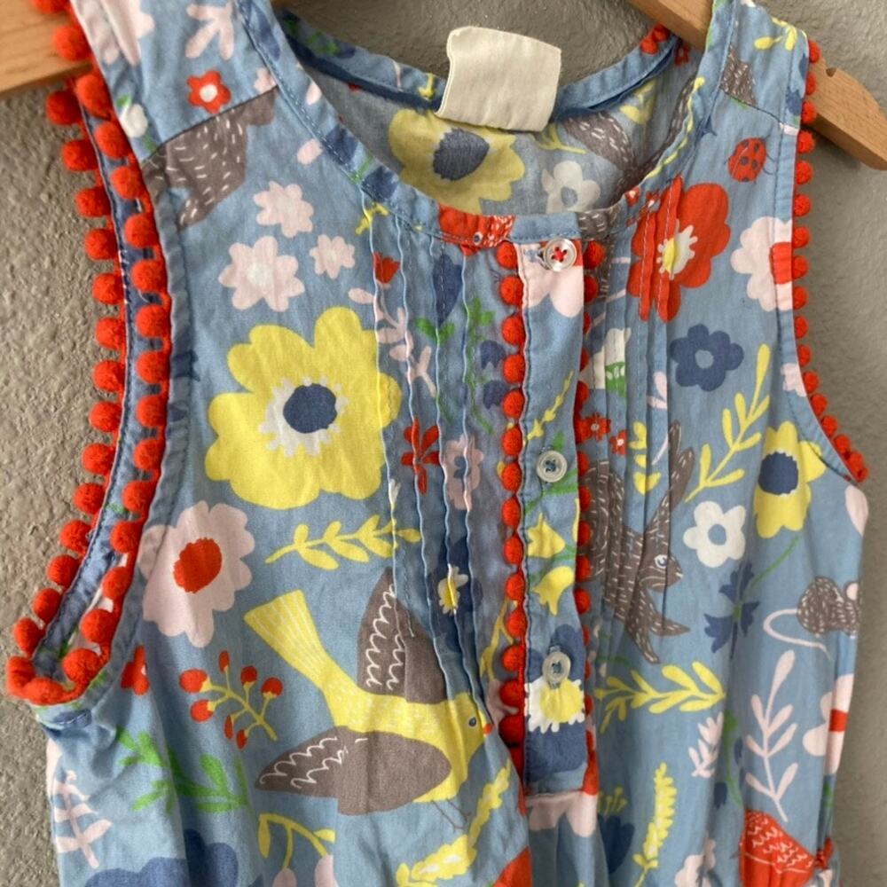 Mini Boden Woven Romper Playsuit - Birds Flowers Rabbits - Blue Red - 5-6 - Picture 2 of 7